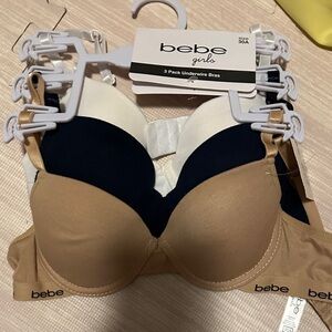 Bebe Girls Underwire Bra Set - Beige, Dark Blue, White